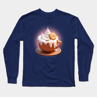 Cute Kawaii cookie in a foamy creamy coffee with Winter Wonderland vibe Long Sleeve T-Shirt